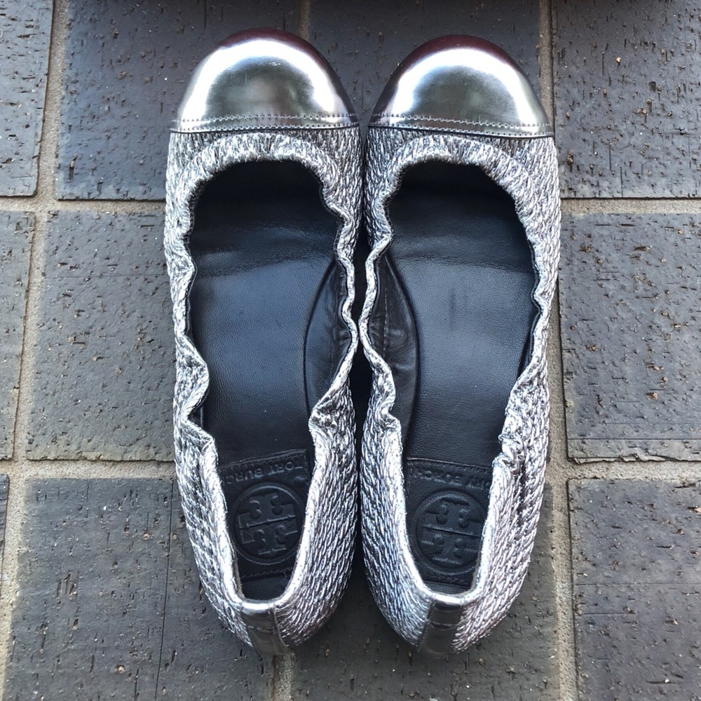 Tory Burch Ann-Marie flats, pewter, 5.5